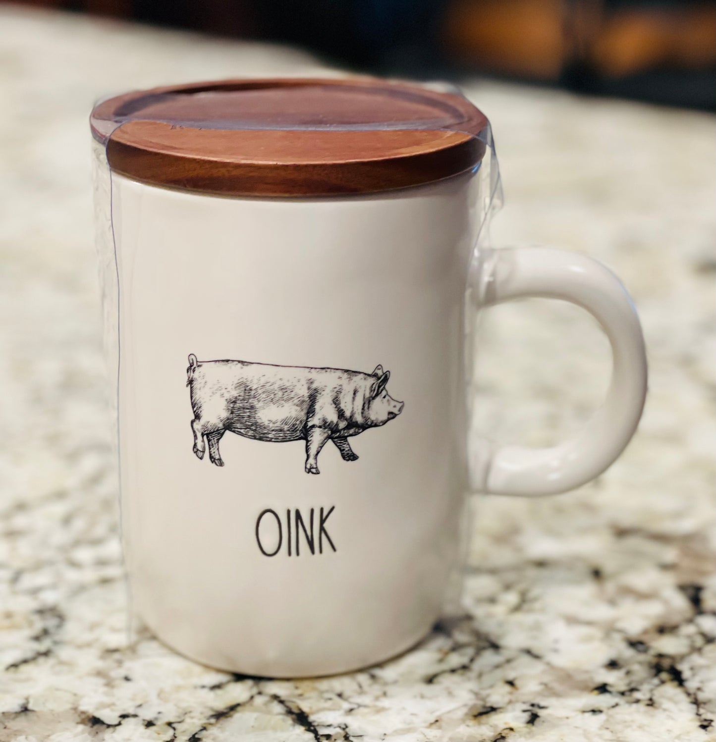 New Rae Dunn white ceramic Farm Line OINK pig coffee mug