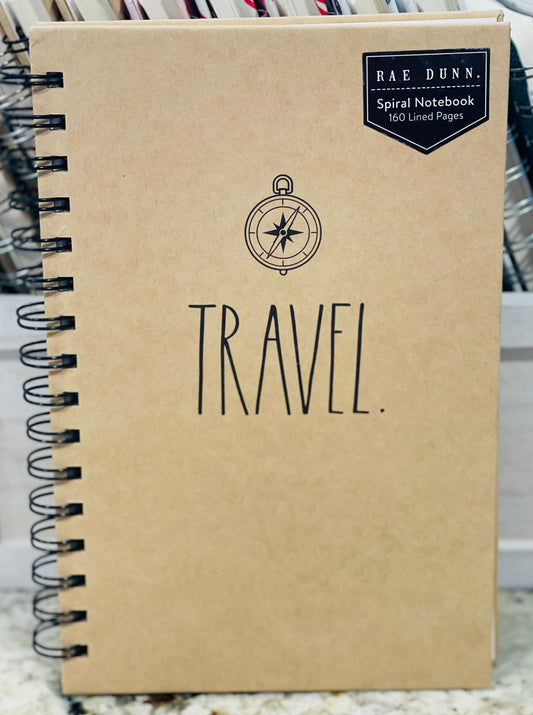 New Rae Dunn 5x7 Spiral lined notebook -TRAVEL