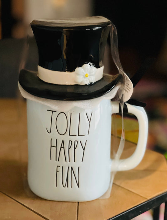 New Rae Dunn Frosty The Snowman topper ceramic coffee mug-JOLLY HAPPY FUN