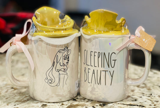 New Rae Dunn Disney Princess iridescent topped coffee mug SLEEPING BEAUTY