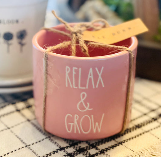 Rae Dunn ceramic pink RELAX & GROW  planter